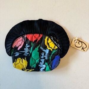 NWT Vintage Oscar de la Renta Black Quilted Floral Pouch